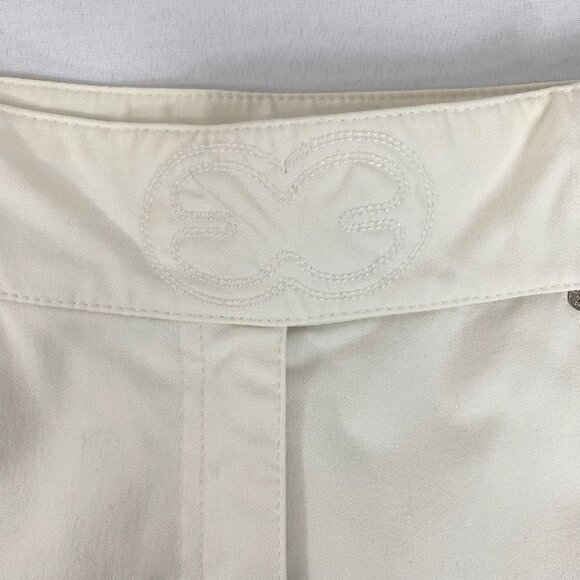 ESCADA IVORY WHITE HIGH RISE STRAIGHT LEG LOGO FRONT STITCH PANEL CLOSURE PANTS - Picture 5 of 9